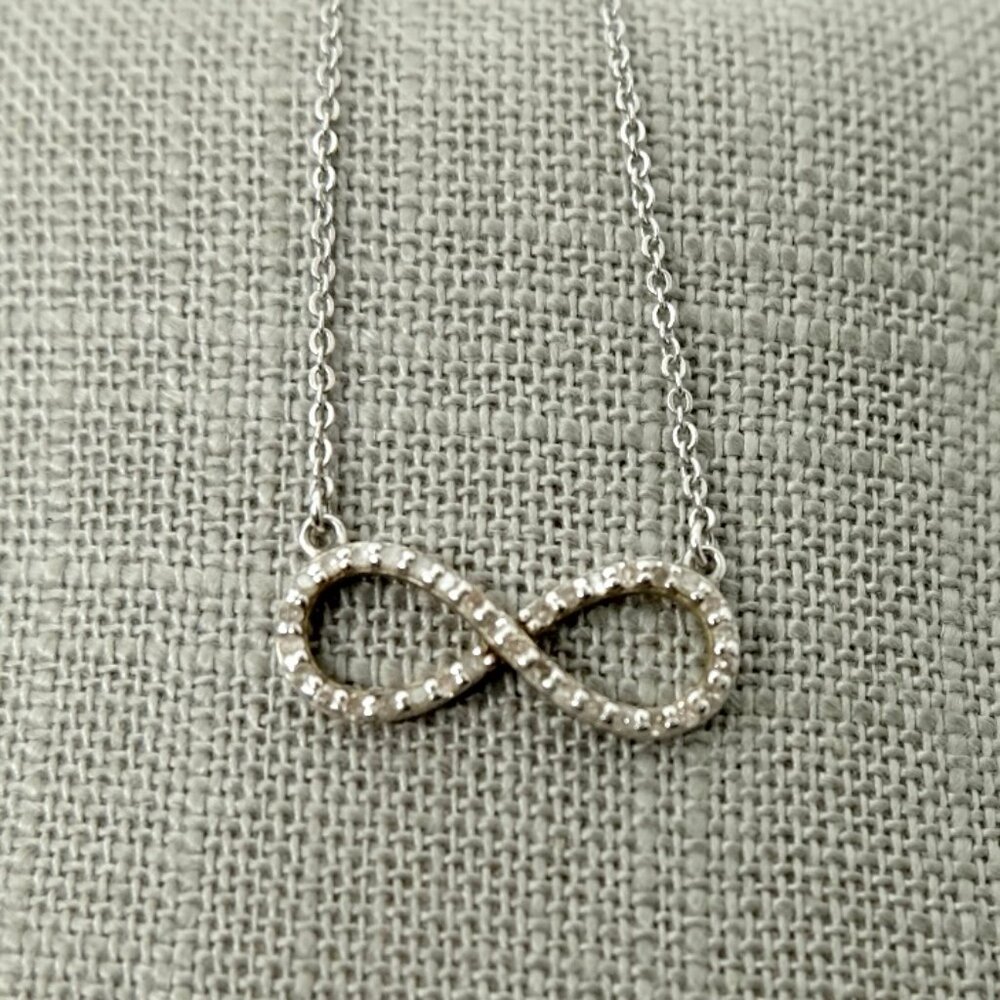 WHITE DIAMOND 1/4 CTW INFINITY PENDANT~STERLING SILVER NECKLACE 20" L